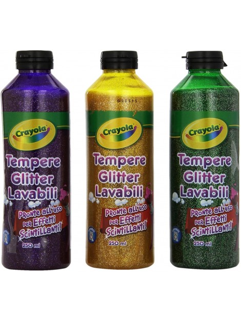 Crayola -Tempere Glitter Lavabili Ass.te 3 x 250mL 3929