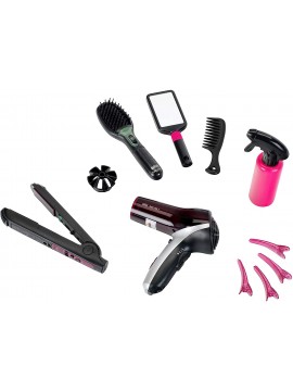 Theo Klein 5873 Mega Set Braun Satin Hair 7, con Piastra Lisciante, Spazzola, Phon a Batterie