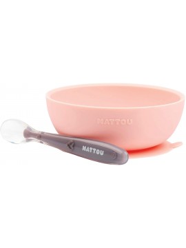 Nattou 879590 - Set di stoviglie in silicone flessibile rosa