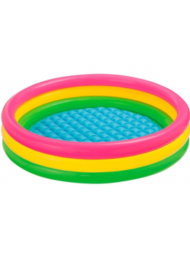 Intex-156162 Piscina 3 Anelli, Colore rosa, giallo, verde, 114 x 25 cm, 57412