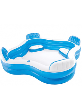 Intex 56475NP - Piscina Gonfiabile Family Quadrata, con Quattro Sedili, Vinile, Multicolore, 229x229x66 cm