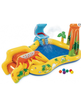 Intex 57444NP - Piscina Gonfiabile Playground Dinosauri, Vinile, Multicolore, 249x191x109 cm