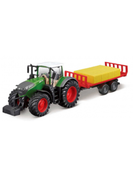 Trattore Bburago 10cm Fendt 1050 Vario con rimorchio balle giocattolo-