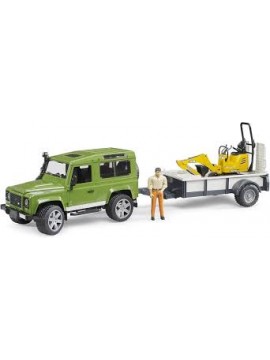 bruder 02593 - Land Rover Defender Station Wagon con rimorchio monoasse, microescavatore JCB 8010 CTS, operaio edile