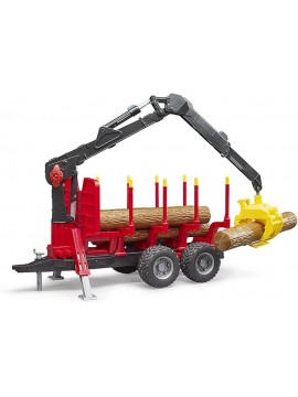 bruder 02252 - Rimorchio retroescavatore con gru di carico, 4 tronchi e pinza per legname