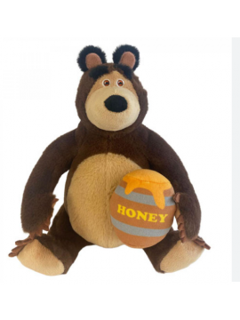 Peluche Masha e Orso Seduto con Barile di Miele 25 CM