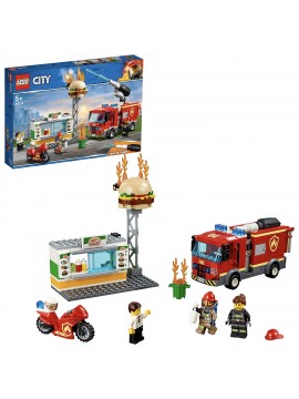 LEGO City Fire 60214- Fiamme al Burger Bar con 3 Minifigures, Una Autopompa dei Pompieri con Lancia Elementi Acqua
